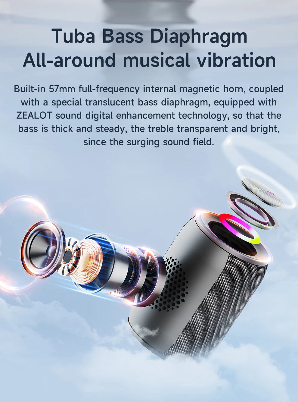 Zealot-S32PRO Powerful Bluetooth Speaker, Bass Wireless, LED Light, Outdoor Speakers, Subwoofer, Waterproof Sound Box Support.
