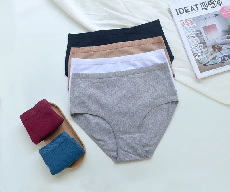 6pcs Cotton Women Panties Lady Plus Size Underwear High Waist Briefs Breathable Solid Color Female Lingerie Shorts.