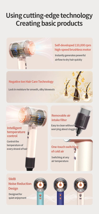 5 in 1 Professional Hair Dryer, with Hot and Cold Air Functionality - Lightweight and Thermostatic Styling Tool for Smooth Hair