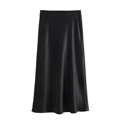 MUJER Woman 2025 Satin Skirt Women High Waist Long Skirts For Women Summer Black Midi Skirt Woman Office Elegant Women's Skirts.