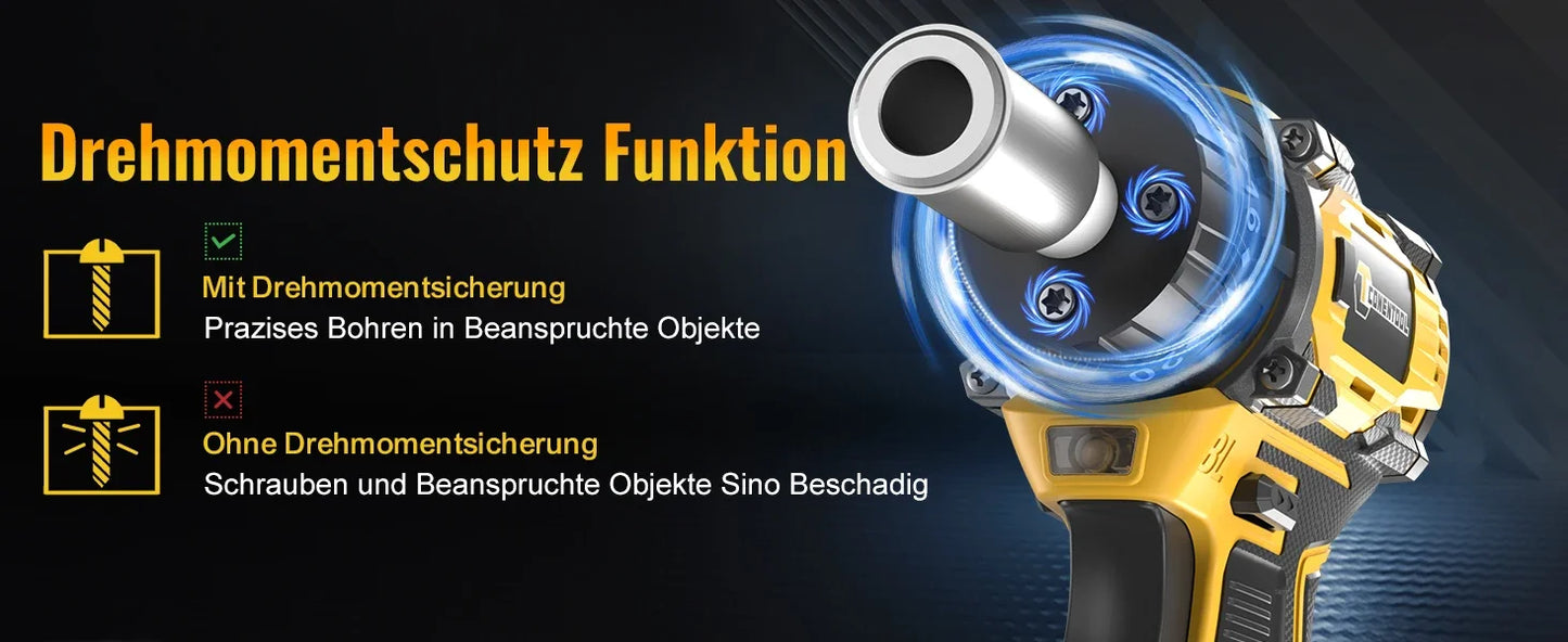 CONENTOOL 28+3 Drehmoment Elektrischer Bohrschrauber Bürstenloser kabelloser Akku-Bohrschrauber 2 Batterien Multifunktionales 27-teiliges Set