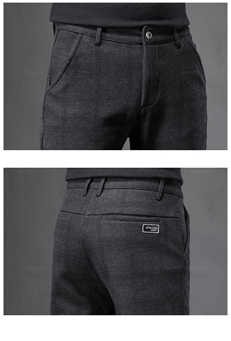 2025 New Spring Autumn England Plaid Work Stretch Pants Men Business Fashion Slim Grey Blue Casual Pant Male Brand Trousers 38