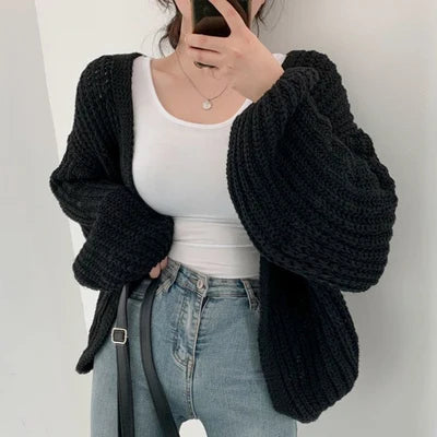 Vintage Harajuku Lantern Sleeve Women Cardigan Sweater Casual Korean Fall Streetwear Tops Coat Chic Lazy Wind Y2k Sweater.