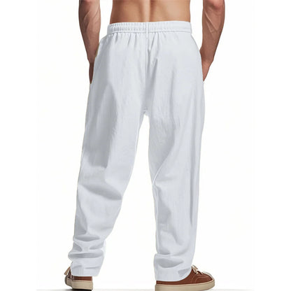 Autumn New Men's Cotton Pants Solid Color Button Drawstring Design Casual Loose Fit Cozy Trousers Simple Style Long Pants.