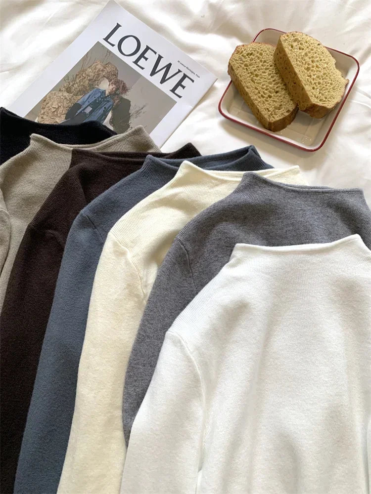 2025 Women Turtleneck Knitted Pullovers Solid Sweater Harajuku Korean Soft Warm Knitwear Autumn Winter Fashion Slim Jumpers Tops.