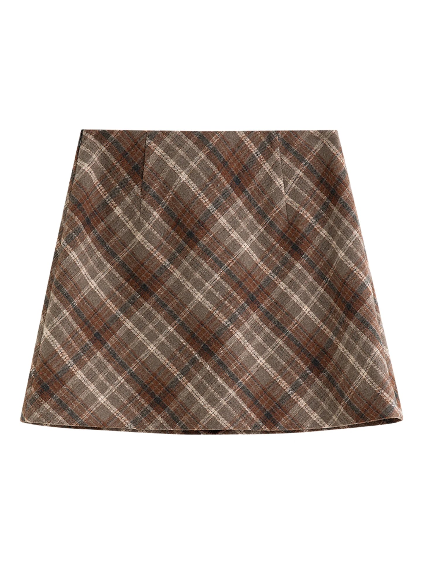 FSLE Autumn Party Skirt High Waist Retro Plaid Knit WoolShort Skirt For Women 2025 Fall Winter New Arrival Y2K Mini A-line Skirt