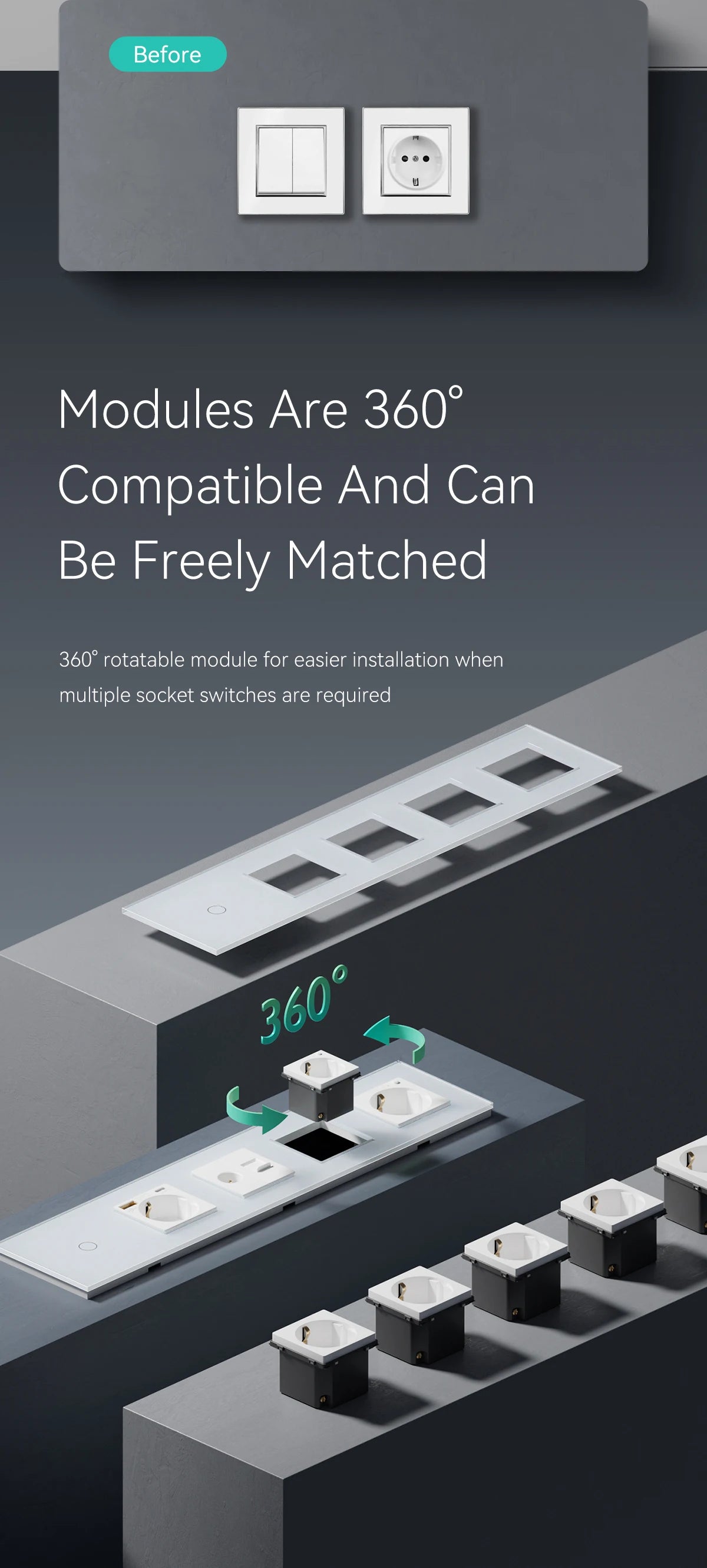 BSEED EU-Standard, einzelne Steckdose, Touch-Schalter, USB-Wandsteckdosen, Doppelsteckdosen, dreifache Steckdosen, vierfache Glassteckdosen.