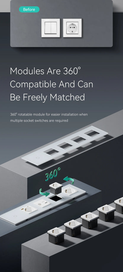 BSEED EU-Standard, einzelne Steckdose, Touch-Schalter, USB-Wandsteckdosen, Doppelsteckdosen, dreifache Steckdosen, vierfache Glassteckdosen.