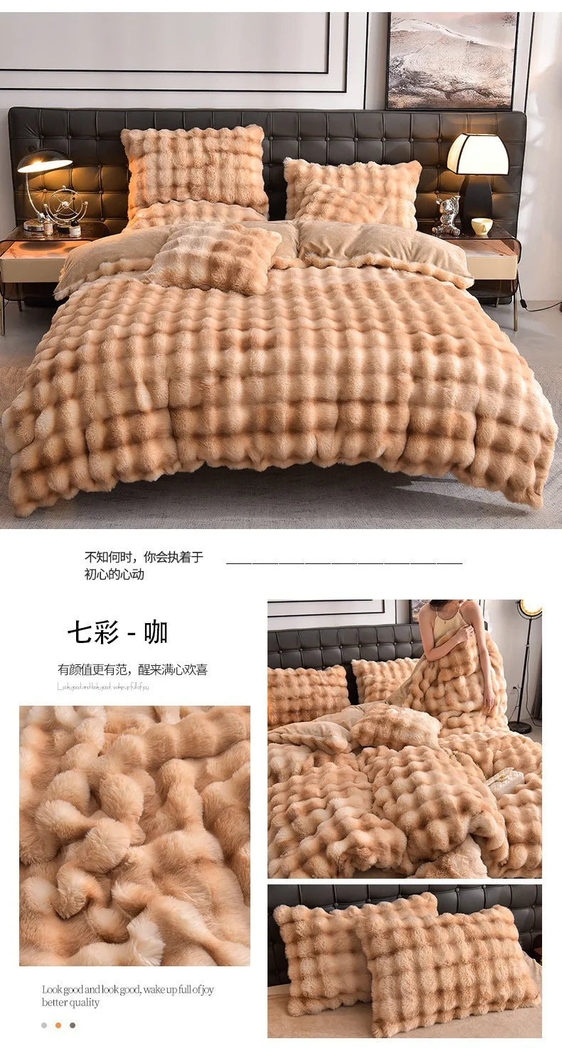 2024 new light luxury rabbit velvet four-piece set thickened warm milk velvet rabbit hair tie-dye bed sheet quilt cover