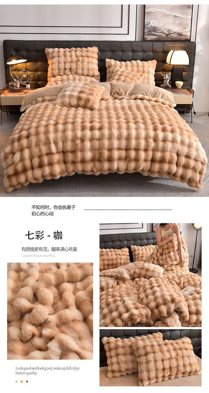 2024 new light luxury rabbit velvet four-piece set thickened warm milk velvet rabbit hair tie-dye bed sheet quilt cover