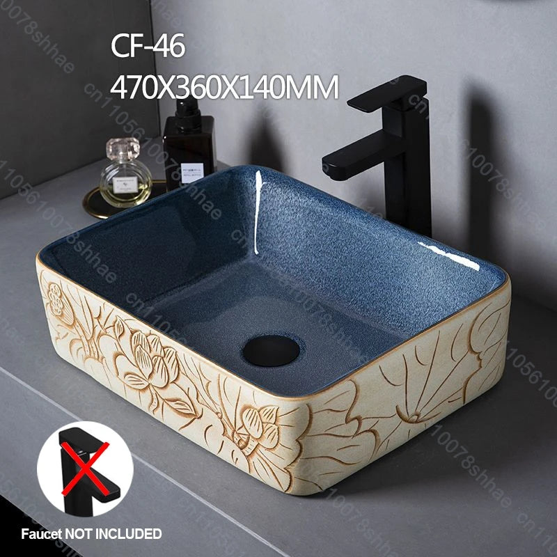Retro Keramik Badezimmer Waschbecken Arbeitsplatte Waschbecken Künstlerische Eitelkeit Schüssel für Zuhause Keramik Gefäß Waschbecken Theke Waschschüssel Vintage