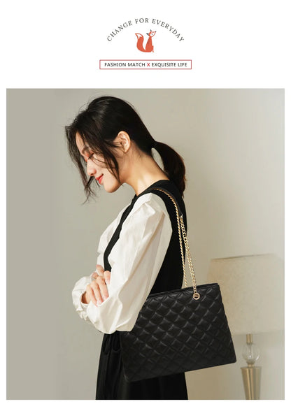 FOXER Women Fashion Quilted Shoulder Bag Female Classic Underarm Bag Vintage Lady Simple Tote Bags Chrismas Gift.