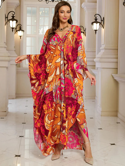 Kaftan-Kleider für Damen, Wellenhals-Badeanzug, Überwurf, Kaftan-Kleid, Übergröße, übergroßes langes Strandkleid