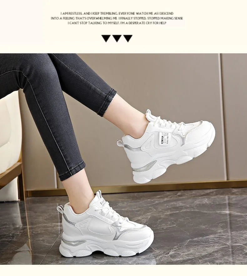 Women Thick Bottom Ultra-light Sneakers New Spring Autumn White Sports Shoes Casual Woman Comfort Breathable Running Shoes.