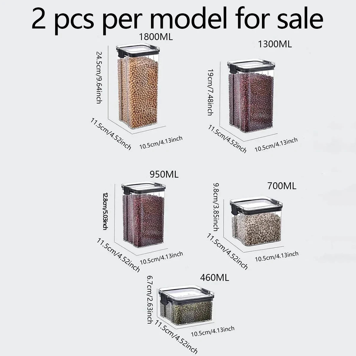 2pcs-Transparent sealed cans, plastic food cans, sealed square fresh-keeping boxes, dried fruits, spices, tea storage boxes.