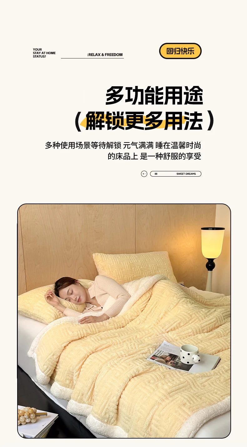 Jacquard Lamb Fleece Only Blanket or Blanket and Pillowcase Sets Soft Warm Milk Velvet Sofa Blanket Queen Autumn Winter Duvets.