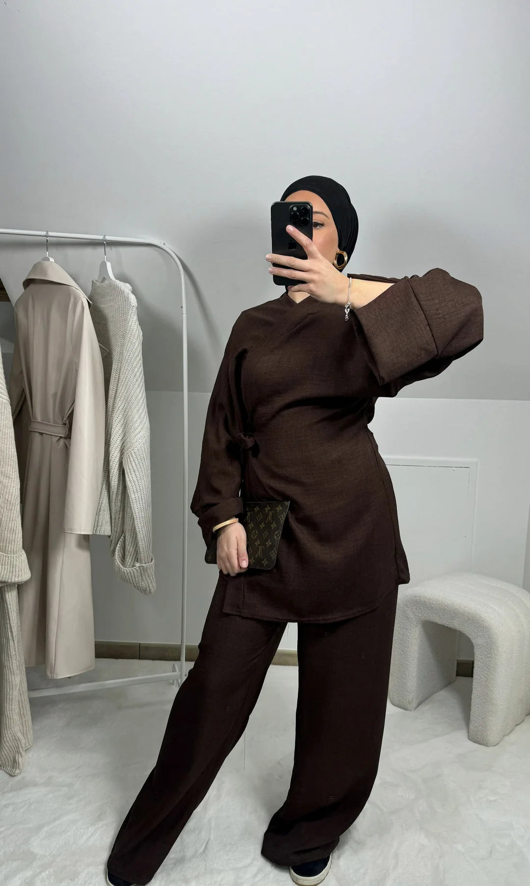 Two Piece Set Women Muslim Blouse Lace Up Wide Leg Pants Suit Eid Ramadan Morocco Dubai Islam Ensemble Arabic Modest Outfits.