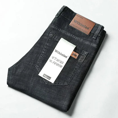 Men Fashion Stretch Jeans Male Classic Business Slim Fit Straight Leg Denim Trousers Solid Casual Long Pants.