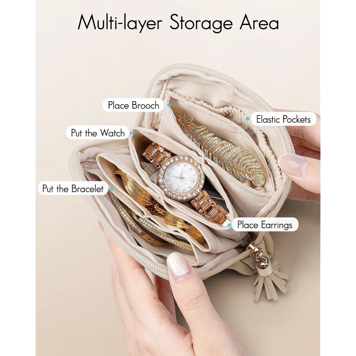 Tassel Jewelry Packing Bag PU Leather Rings Necklace Mini Cosmetic Bag Large Capacity Organizer Jewelry Storage Case Travel.