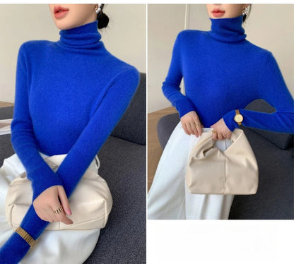 2025 herbst Winter Rollkragen Warme Jumper Lässig Feste Dünne Strickjacke Frauen Langarm Gestrickte Pullover Einfache Basis Schicht Top