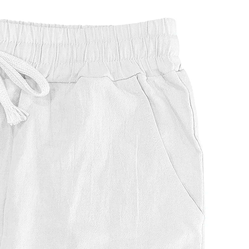 Men's Linen Casual Pants Elastic Waist Beach Pants Lightweight Drawstring Summer Yoga Pants Solid Color Beach Pants.