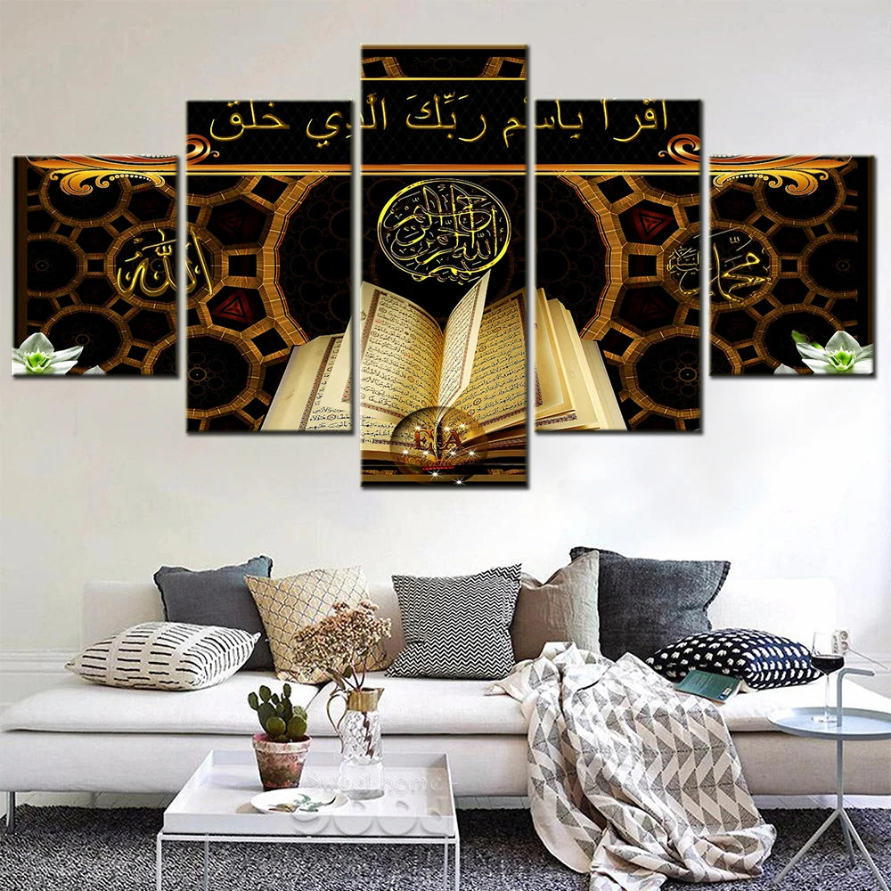 5 Panel Wall Art Home Decor Canvas Painting Modern Islamic Religion HD Pictures for Living Room Decoration Posters and Prints.