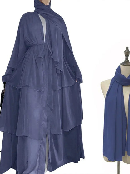 Summer Open Chiffon Khimar Kimono Abaya Dubai Luxury 2024 Muslim Sets Modest Kaftan Hijab Dresses For Women Islam Kebaya Damen.