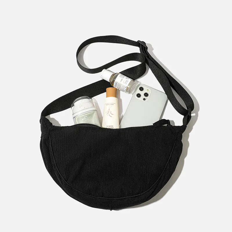 Solid Color Corduroy Women's Hobos Shoulder Bag Retro Casual Female Crossbody Bags Ladies Daily Travel Handbags Messenger Bag.