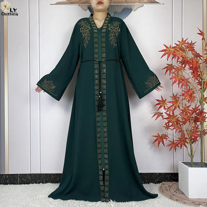 2024 For Women Elegant Dresses Dubai Party Outfits Long Sleeved Chiffon Dashiki Muslim Women Robe Open African Abaya Clothing