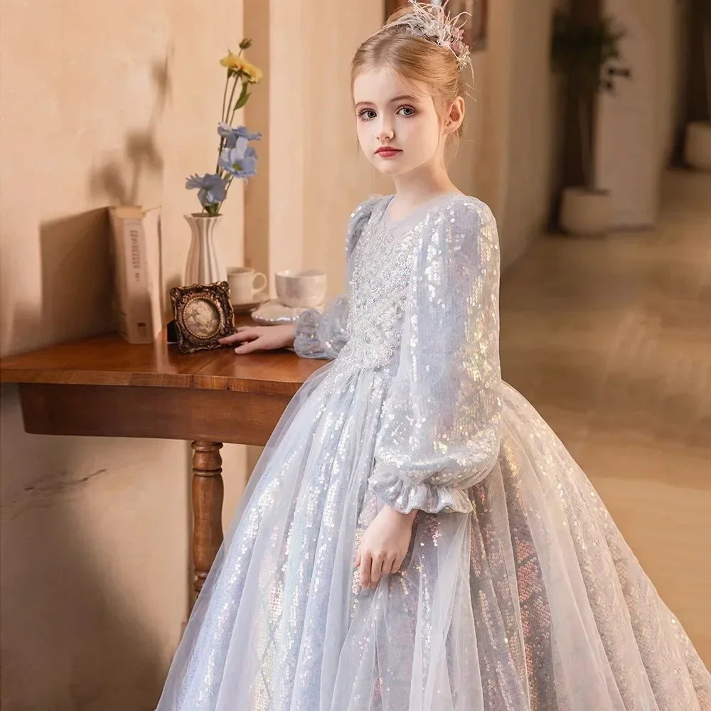 Mädchen Prinzessin Kleid Langarm Herbst Klavier Leistung Kleider Geburtstag Party Blumenmädchen Hochzeit Kinder Kleidung Abend.