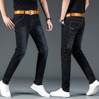 New 2025 Men's Slim Fit Casual Jeans Thin Straight Leg Summer Elastic Comfortable Long Trousers Versatile Style for All Occasion.