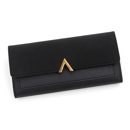 New Korean version women's wallet long V-shaped buckle three fold wallet for women, hand-held bag, change card bag
