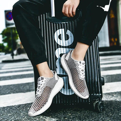 Summer Mesh Men Casual Shoes Comfortable Mens Walking Sneakers Breathable Hollow Man Running Shoes Lightweight Sport Shoes.
