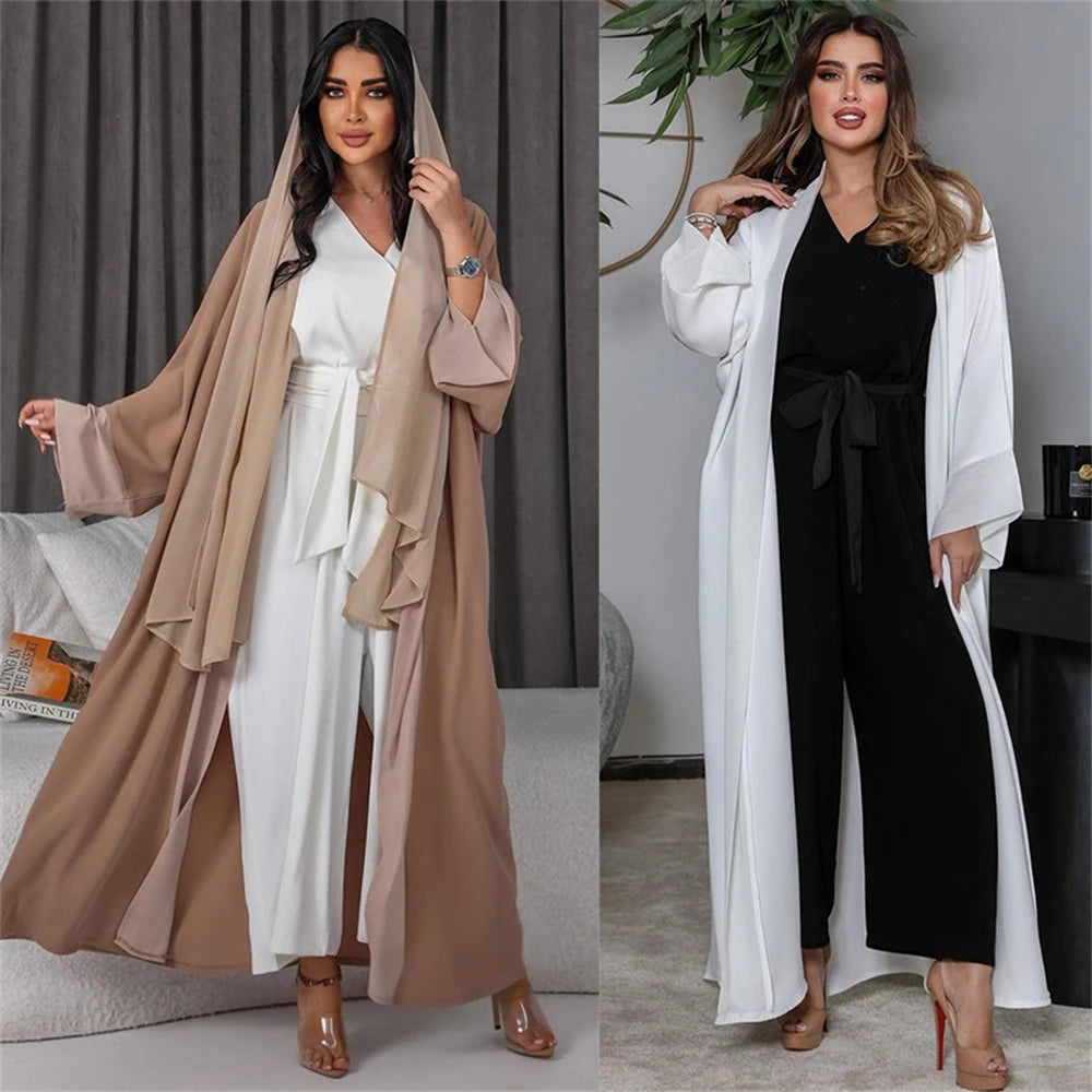Chiffon Open Kimono Abaya Dubai Luxury 2024 Summer Turkey Muslim Kaftan Modest Dress Islam Kebaya For Women Robe Femme Musulmane.