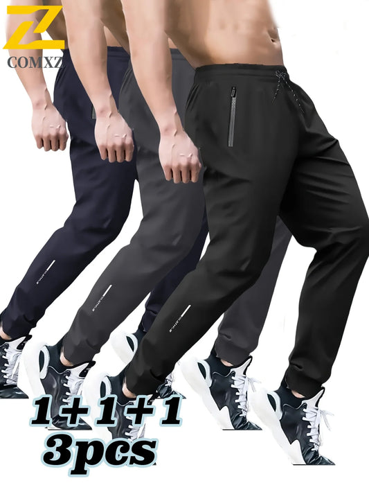 3 Pack Mens Jogger Pants Zipper Ankle Cuff Slim Fit Stretch Casual Running Lounge Sweatpants Trousers for Gym Workout Training.