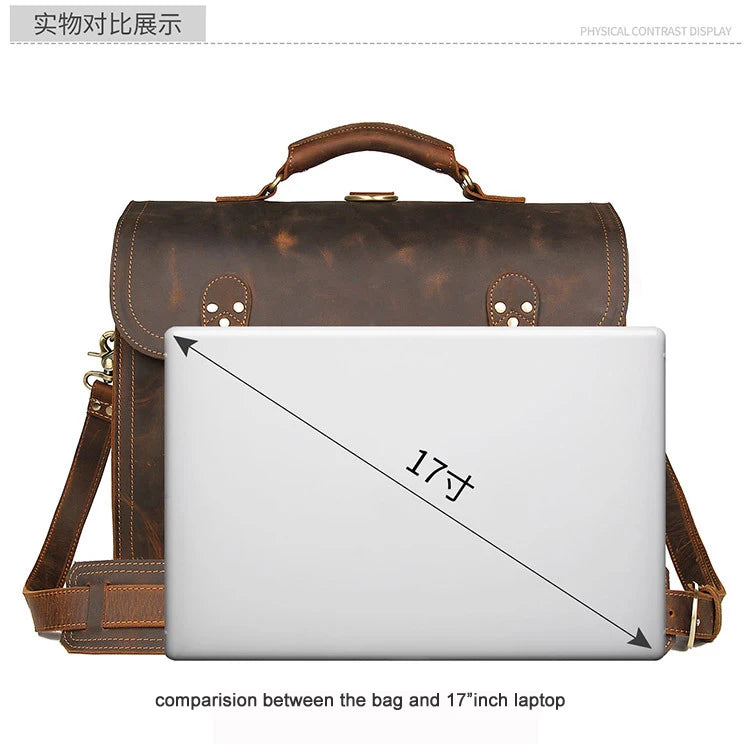 Vintage verrückte Pferd Echt leder Männer Aktentasche große Business-Tasche Einkaufstasche 15.6 "Laptop-Tasche Attache männliche Umhängetasche