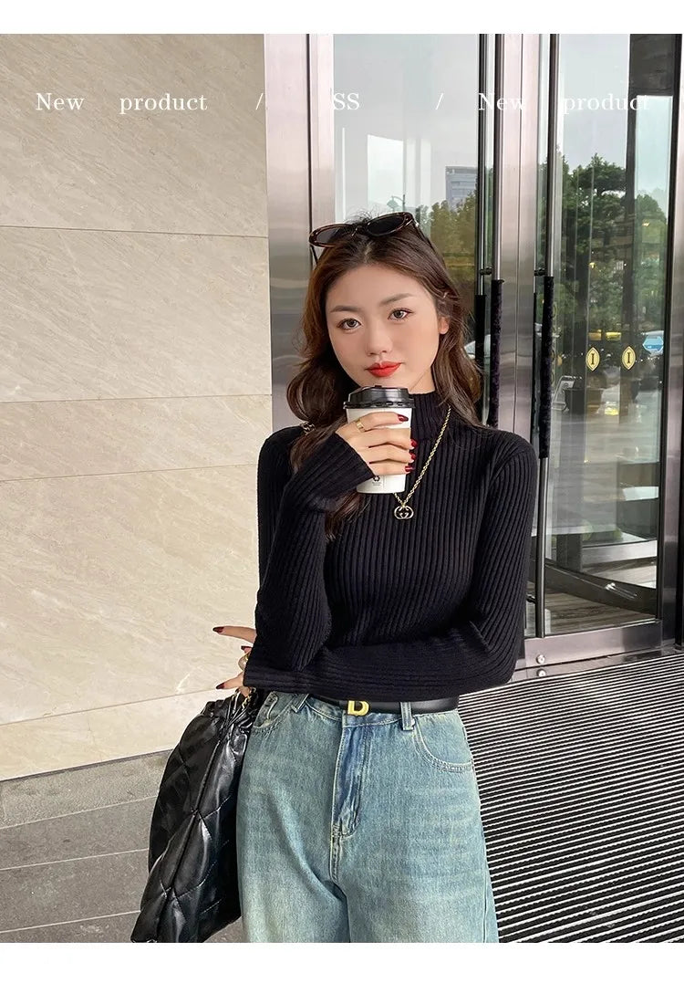 Women Long Sleeve Casual Turtleneck Warm Basic Sweater Chic Autumn Winter 2025 Pullovers Knit Jumpers Solid Color Slim Tops.