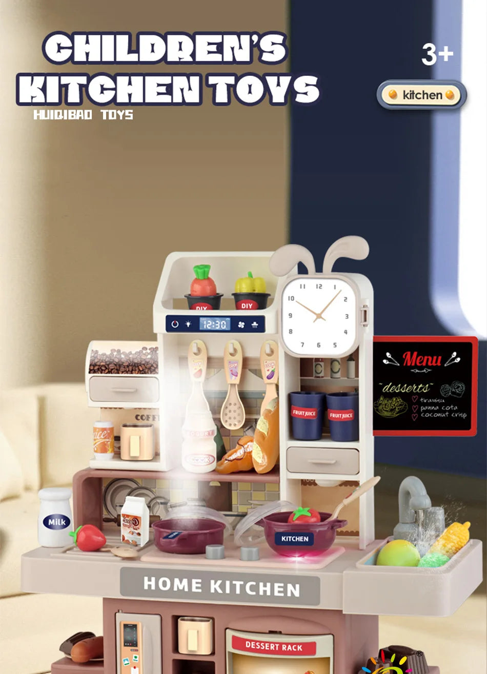 Baby's Housework Kitchen Playset Cooking Tableware Food Lihgting Sound Playing Pretend Educational Toy For Children Toddler Gift.