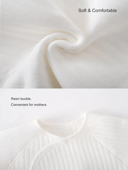 Einteiliges Outfit für Jungen und Mädchen, 100 % Baumwolle, langärmlig, Strampler für Neugeborene, solides Stricken, dünner Overall für Jahreszeiten.