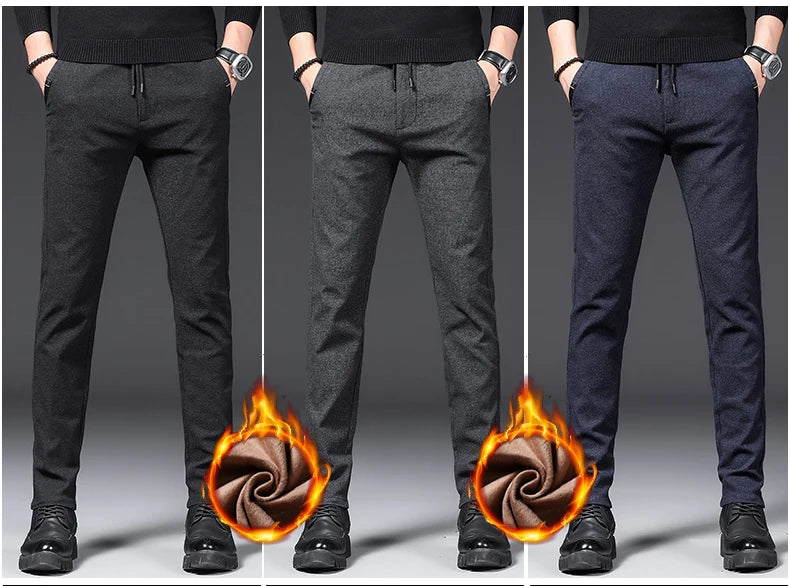 Winter Plush Trousers Men Business Fleece Pants Fashion Warm Drawstring Velvet Thick Casual Stretch Male Clothes 28-29.