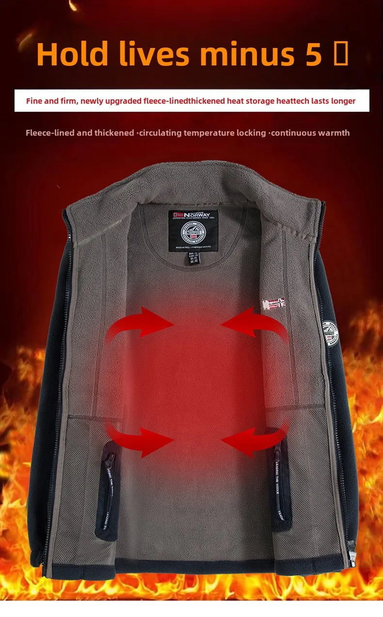 Outdoor Ski Fleece Jacket Men's Autumn And Winter Brand Thick Very Cold Plush Lapel Coat Casual Snow Windproof Sweatshirt Jacket.