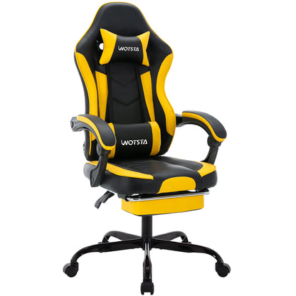 WOTSTA Gaming-Stuhl mit Fußstütze, Gamer-Stühle, ergonomisch, mit Lendenkissen, Kopfstützenstuhl, höhenverstellbarer Computerstuhl