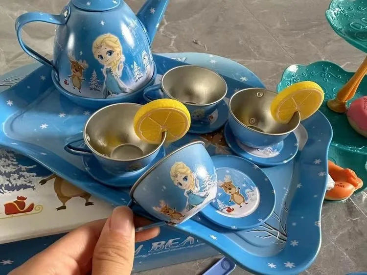 Kids Tea Party Set For Little Girls Mermaid Gift Pretend Toy Tin Tea Set Princess Tea Time Kitchen Pretend Play Tea Set Gift