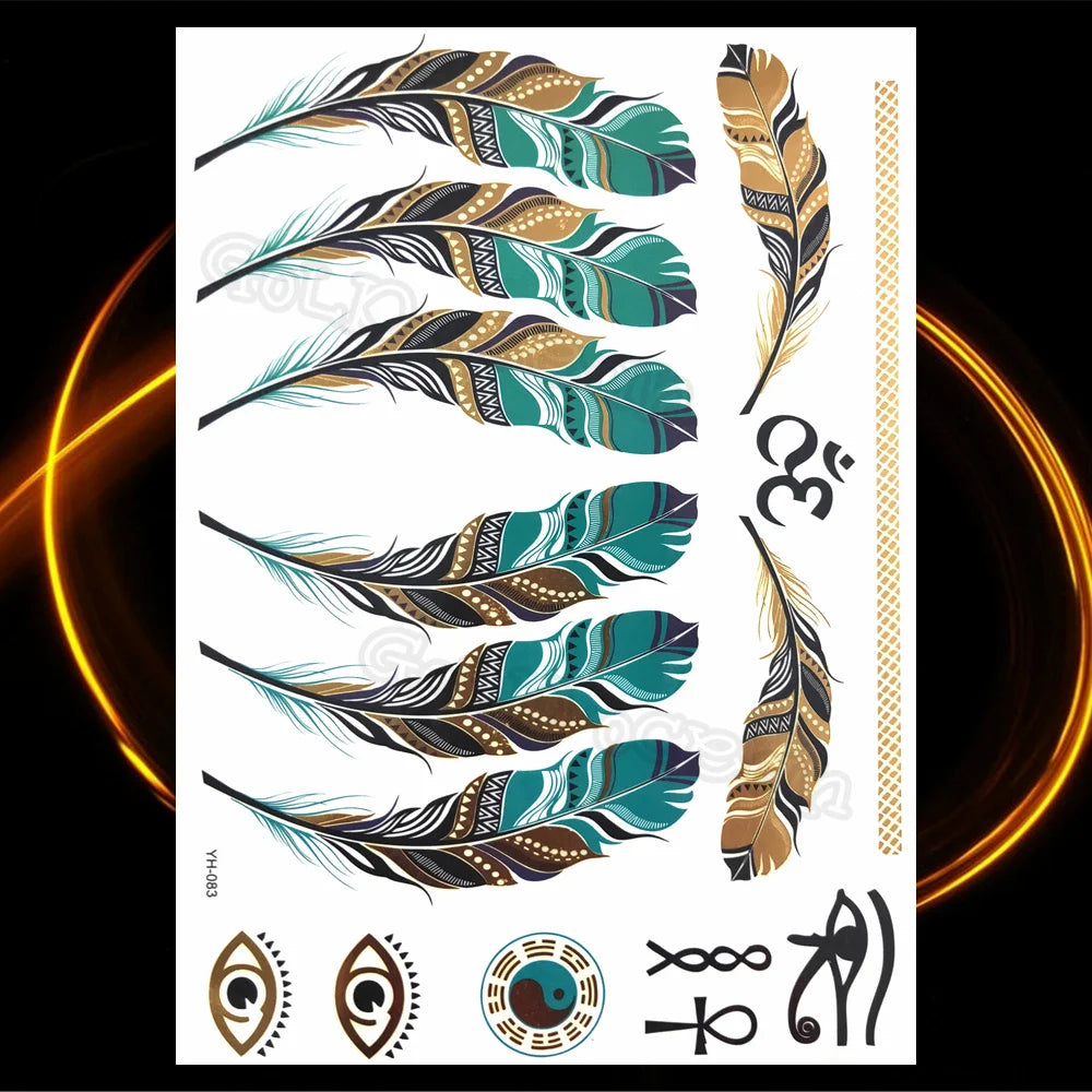 1PC Summer Style Men Women Body Art Gold Metallic Tattoo Sticker HYS-101 Chain Bracelet Fake Jewelry Waterproof Temporary Tattoo.