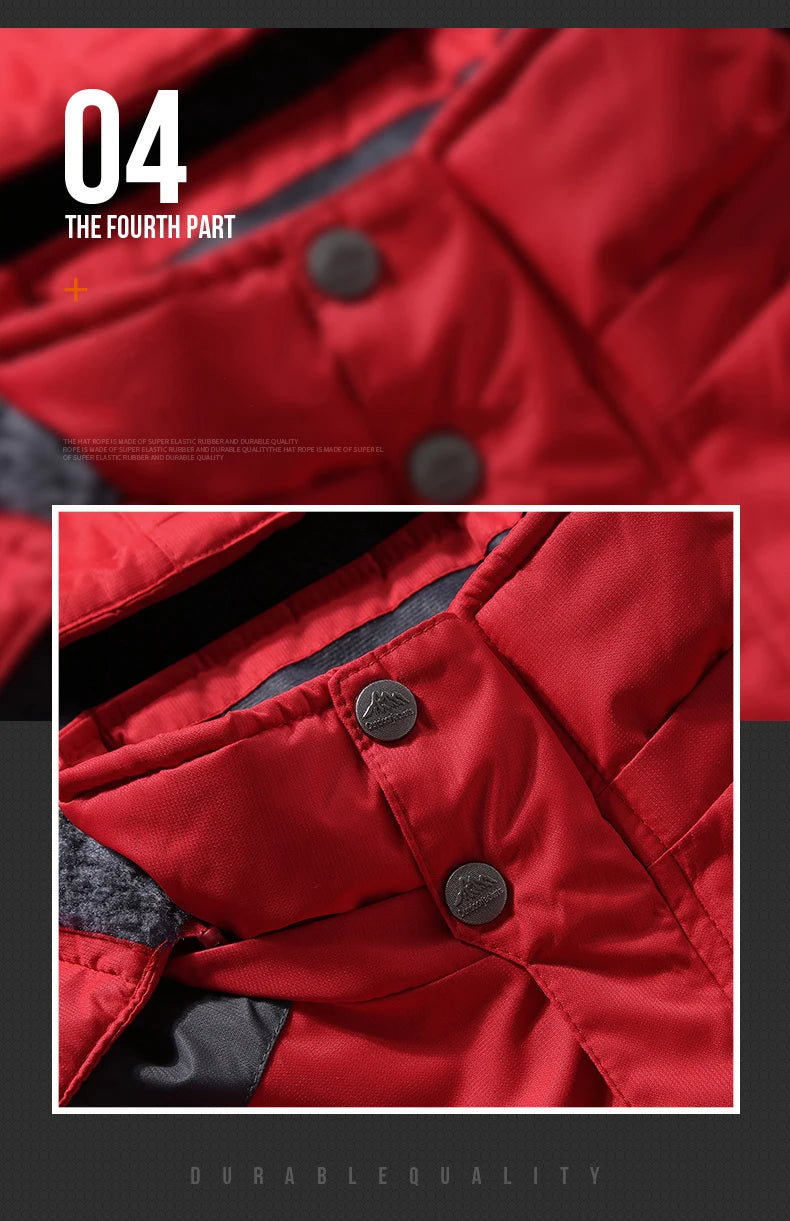 Warm Jacket Men's Plus Size L-9XL Winter Plus Velvet Thickened Cold-proof Outdoor Red Black Blue Hooded Mountaineering Suit.