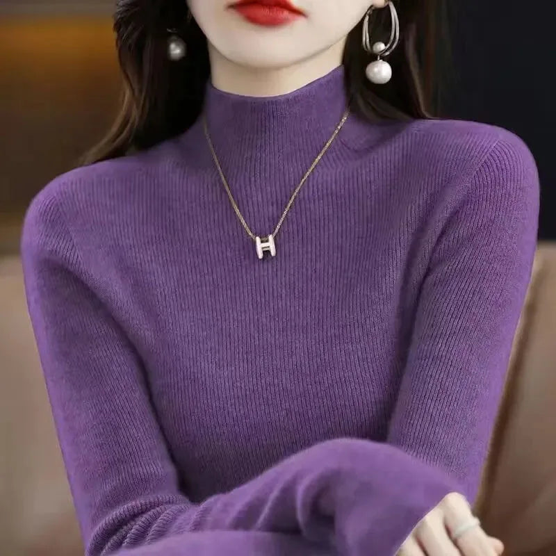 Solide Hälfte Rollkragen Stricken Pullover Frauen Herbst Winter Koreanische Langarm Pullover Mode Alle Spiel Dicke Warme Dünne Jumper Neue.