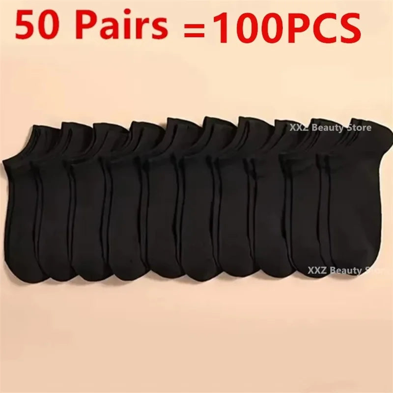 50/100 Pairs Solid Color Breathable ﻿Sock Women Men Boat Socks Invisible Low Cut Non-slip Summer No-show Ankle Socks Wholesale.