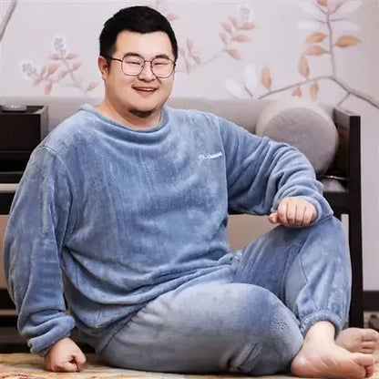 Winter Pajamas Coral Fleece Warm Pajamas Set Thick Long Sleeve Large Size 85kg Outside Pajamas Elastic Waist Trousers Pajama Set.