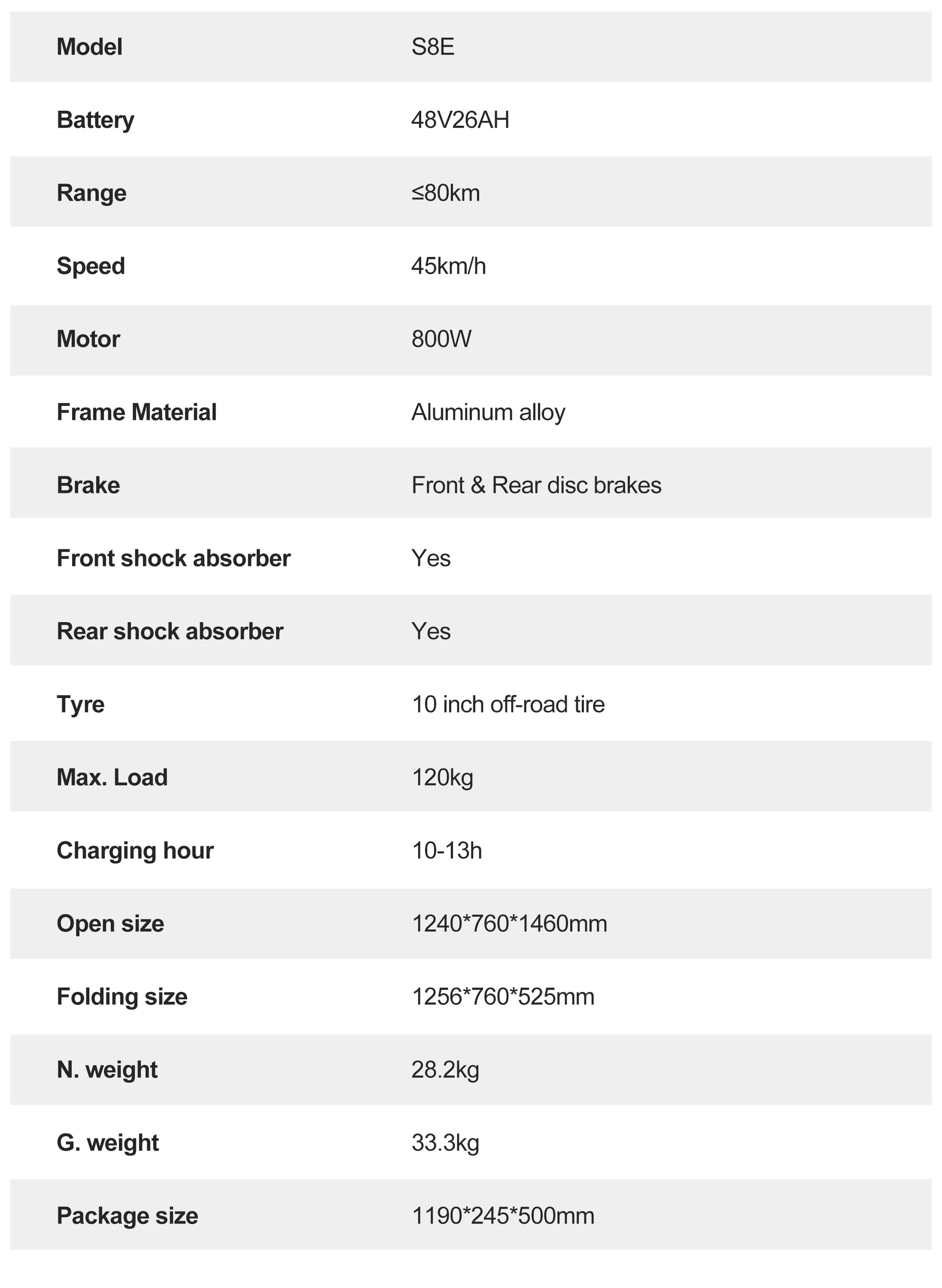JOYOR S8E Foldable Electric Scooter 800W Adults 10" E-scooter with 48V 26Ah Battery 45km/h.