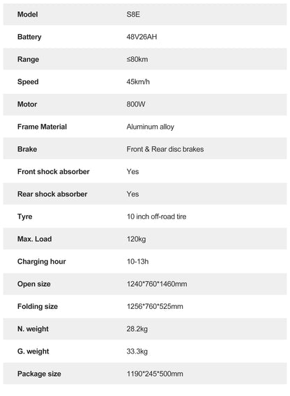 JOYOR S8E Foldable Electric Scooter 800W Adults 10" E-scooter with 48V 26Ah Battery 45km/h.